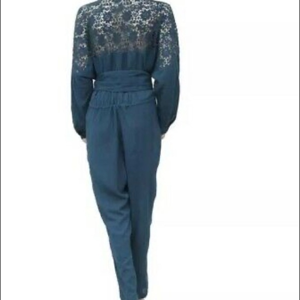 Free People Izzy Blue Turquoise Gauze Belted Jumpsuit! Size Medium